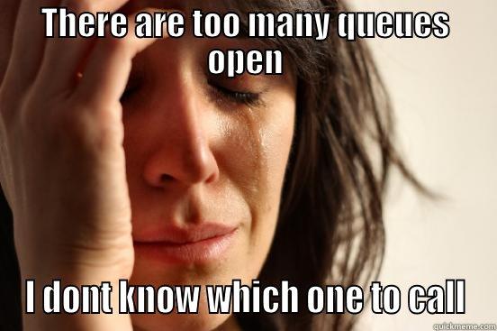 THERE ARE TOO MANY QUEUES OPEN I DONT KNOW WHICH ONE TO CALL First World Problems