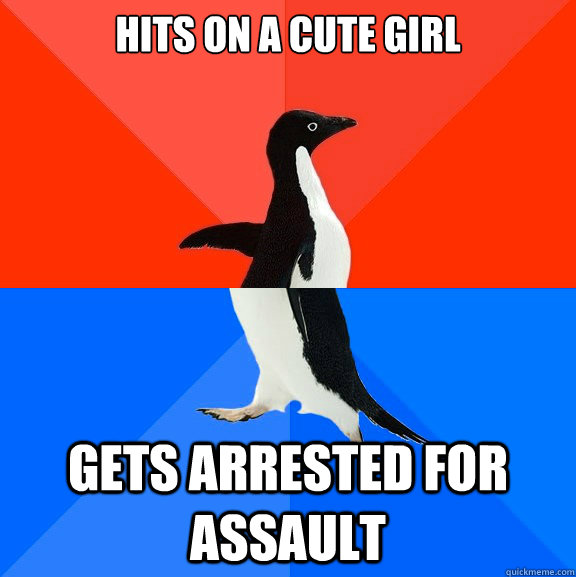 Hits on a cute girl Gets arrested for assault  Socially Awesome Awkward Penguin