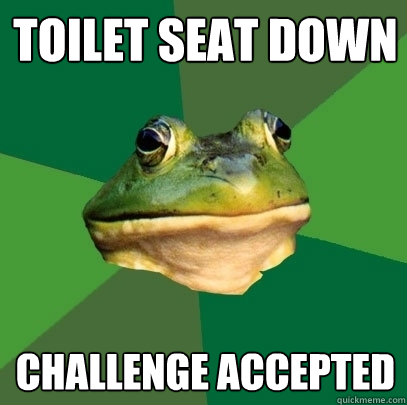 Toilet seat down Challenge accepted  Foul Bachelor Frog