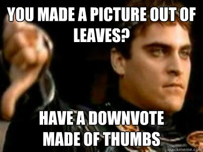 You made a picture out of leaves? Have a downvote
made of thumbs  Downvoting Roman