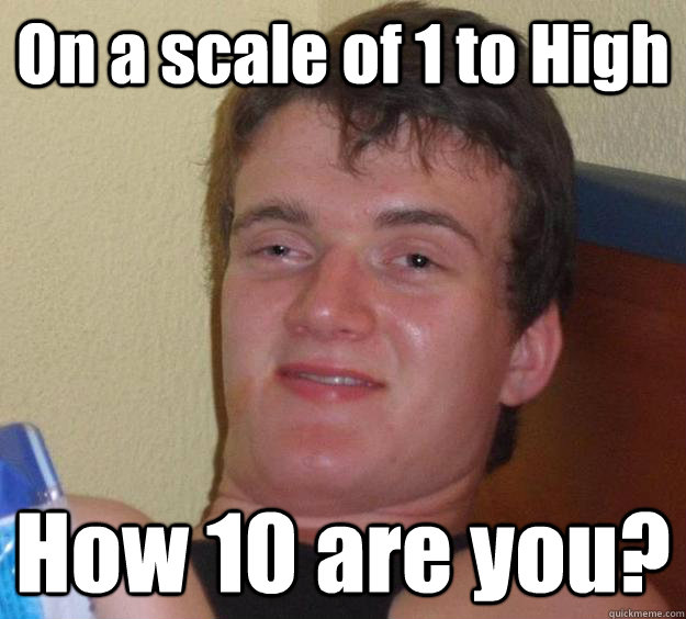 On a scale of 1 to High How 10 are you? - On a scale of 1 to High How 10 are you?  10 Guy