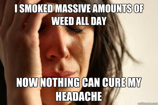 I Smoked Massive Amounts Of Weed All Day
 NOW NOTHING CAN CURE MY HEADACHE Caption 3 goes here  First World Problems