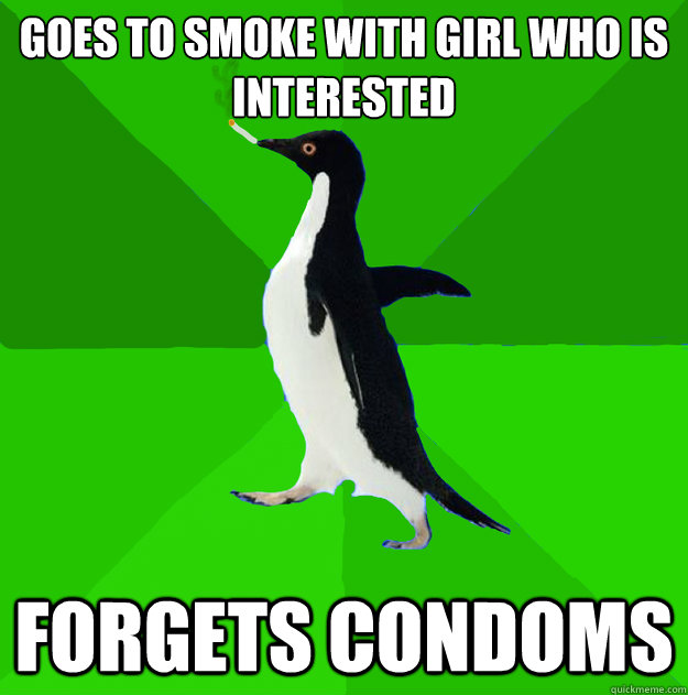 Goes to smoke with girl who is interested forgets condoms  Stoner Penguin
