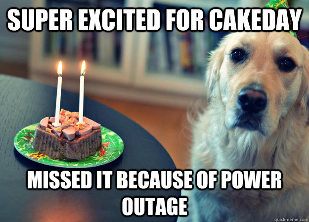 Super excited for cakeday missed it because of power outage - Super excited for cakeday missed it because of power outage  Sad Birthday Dog