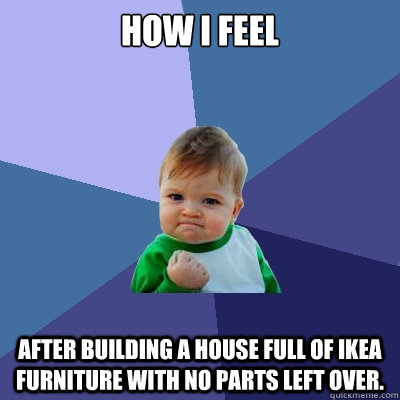 How I feel after building a house full of ikea furniture with no parts left over.  - How I feel after building a house full of ikea furniture with no parts left over.   Success Kid