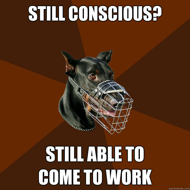 STILL CONSCIOUS? STILL ABLE TO 
COME TO WORK - STILL CONSCIOUS? STILL ABLE TO 
COME TO WORK  Developer Doberman