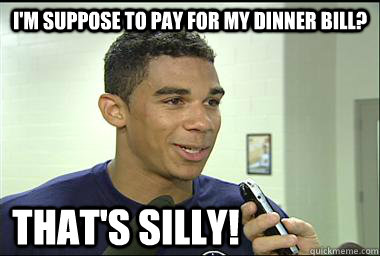 I'm suppose to pay for my dinner bill? That's silly!  Scumbag Evander Kane