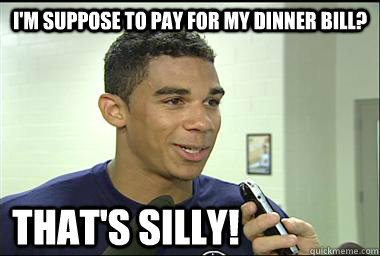 I'm suppose to pay for my dinner bill? That's silly!  Scumbag Evander Kane