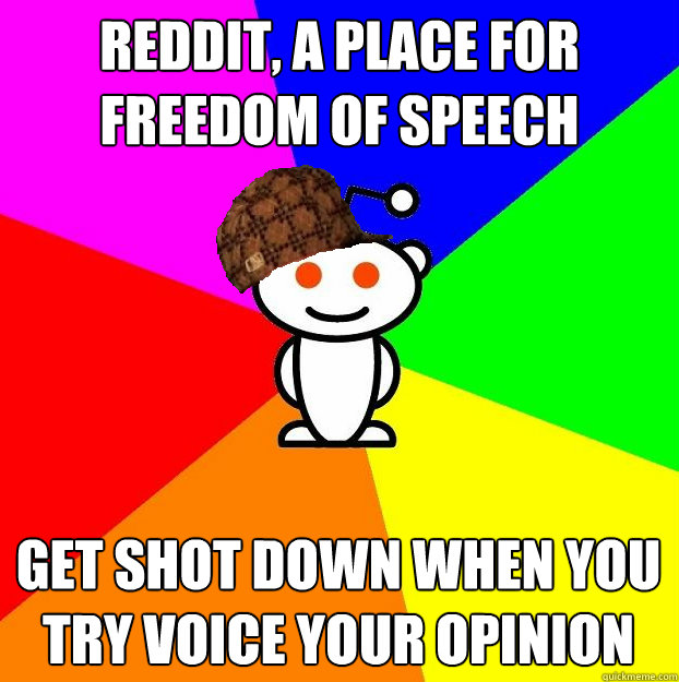 Reddit, a place for freedom of speech Get shot down when you try voice your opinion  Scumbag Redditor