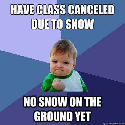 Have class canceled due to snow No snow on the ground yet  Success Kid