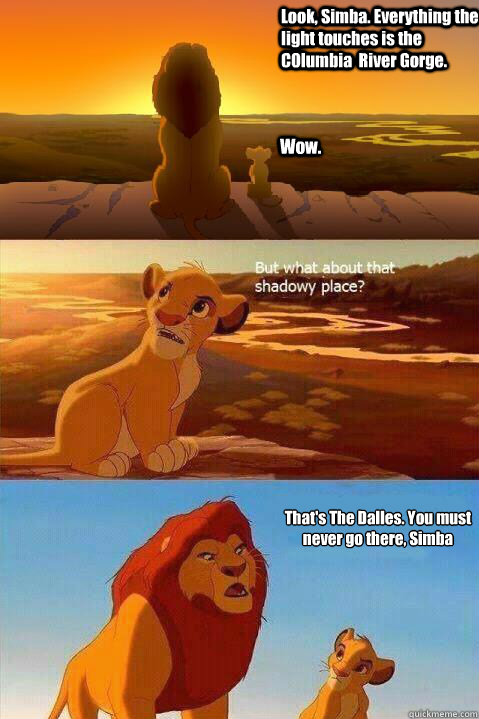Look, Simba. Everything the light touches is the COlumbia  River Gorge.  Wow. That's The Dalles. You must never go there, Simba  - Look, Simba. Everything the light touches is the COlumbia  River Gorge.  Wow. That's The Dalles. You must never go there, Simba   Lion King Shadowy Place