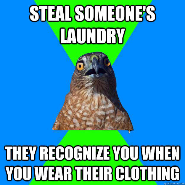 Steal someone's laundry They recognize you when you wear their clothing  Hawkward Hawk