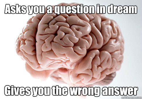 Asks you a question in dream Gives you the wrong answer  Scumbag Brain