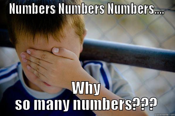 Numbers, numbers, numbers....... - NUMBERS NUMBERS NUMBERS.... WHY SO MANY NUMBERS??? Confession kid