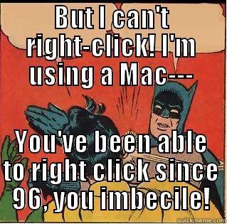 BUT I CAN'T RIGHT-CLICK! I'M USING A MAC--- YOU'VE BEEN ABLE TO RIGHT CLICK SINCE 96, YOU IMBECILE! Slappin Batman