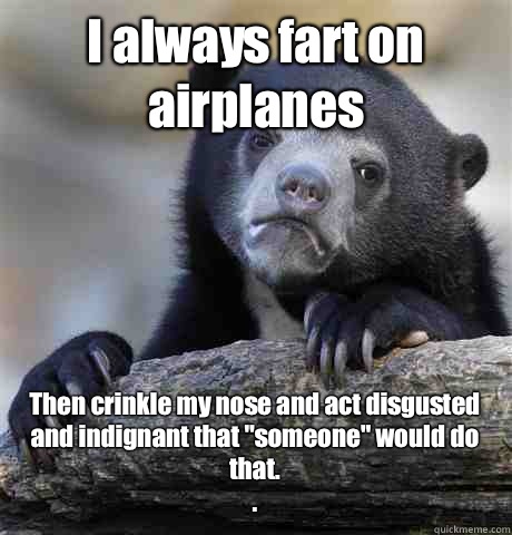 I always fart on airplanes Then crinkle my nose and act disgusted and indignant that 