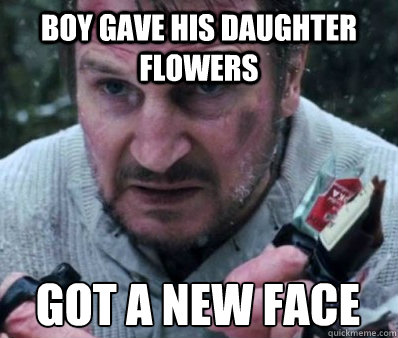 boy gave his daughter flowers Got a new face  