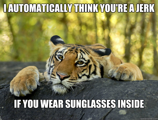 I automatically think you're a jerk if you wear sunglasses inside  Confession Tiger