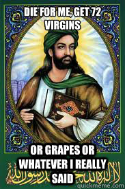 Die for me, get 72 virgins Or grapes or whatever I really said  most interesting mohamad