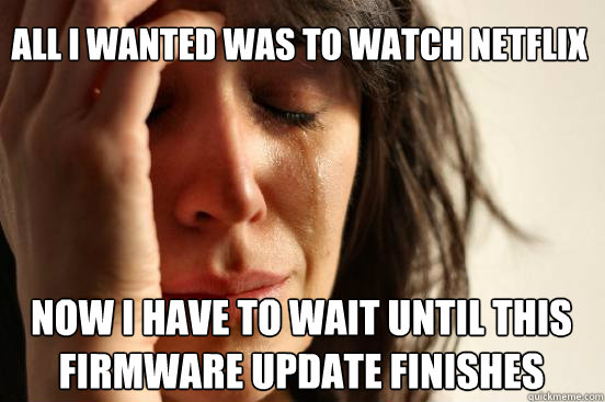 all i wanted was to watch netflix now i have to wait until this firmware update finishes Caption 3 goes here  First World Problems