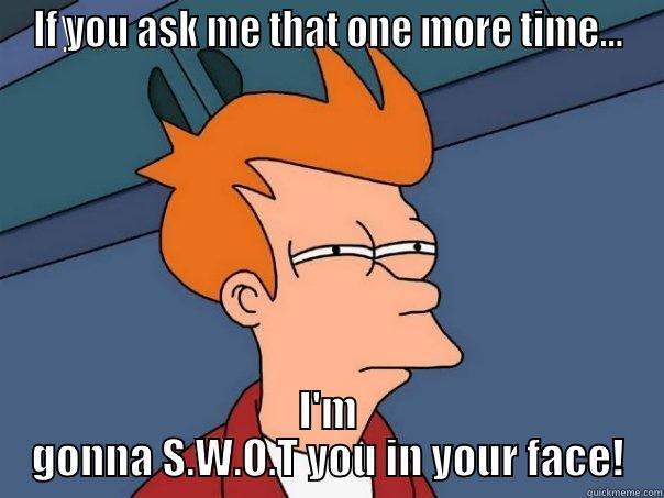 IF YOU ASK ME THAT ONE MORE TIME... I'M GONNA S.W.O.T YOU IN YOUR FACE! Futurama Fry