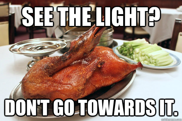 See the light? Don't go towards it. - See the light? Don't go towards it.  Final Advice Mallard