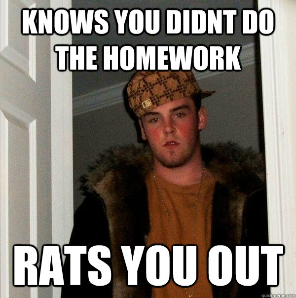 KNows you didnt do the homework rats you out  Scumbag Steve