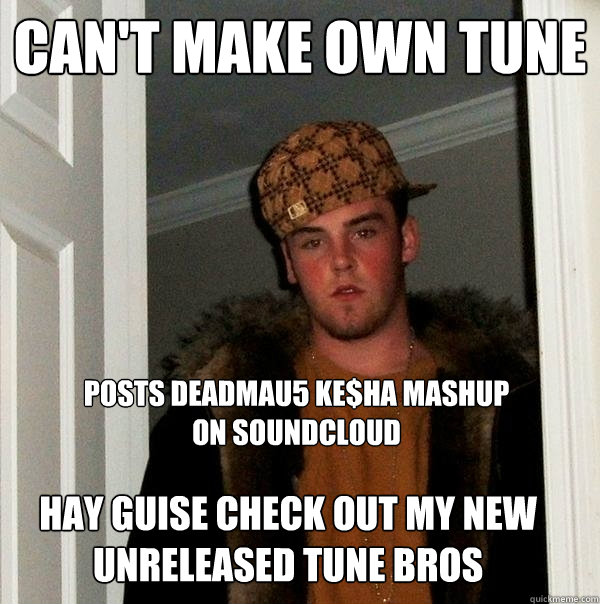 Can't make own tune posts Deadmau5 Ke$ha mashup on soundcloud Hay guise check out my new unreleased tune bros  Scumbag Steve