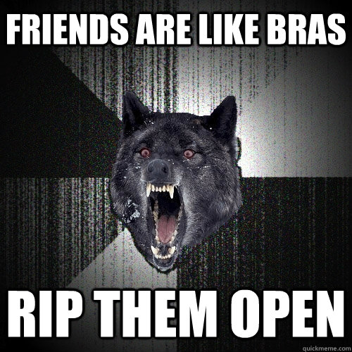 Friends are like bras Rip them open  Insanity Wolf