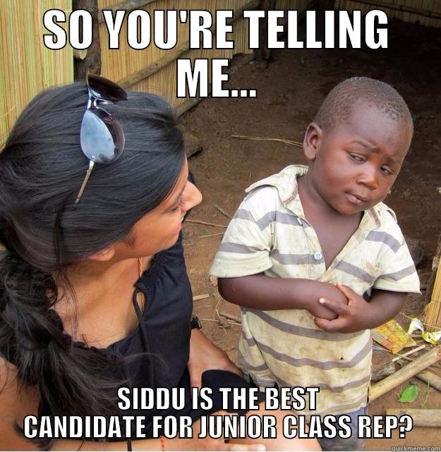 SO YOURE TELLIN ME SIDDU STUDENT COUNCIL - SO YOU'RE TELLING ME... SIDDU IS THE BEST CANDIDATE FOR JUNIOR CLASS REP? Skeptical Third World Kid