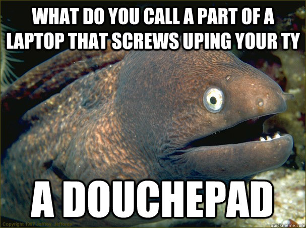 what do you call a part of a laptop that screws uping your ty a douchepad  Bad Joke Eel