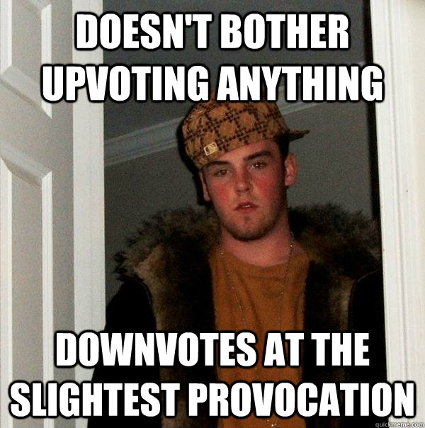 doesn't bother upvoting anything downvotes at the slightest provocation  Scumbag Steve