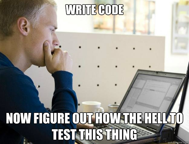 WRITE CODE NOW FIGURE OUT HOW THE HELL TO TEST THIS THING  Programmer