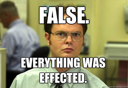 FALSE. everything was effected.  Dwight
