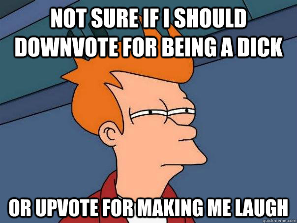 Not sure if I should downvote for being a dick Or upvote for making me laugh - Not sure if I should downvote for being a dick Or upvote for making me laugh  Futurama Fry