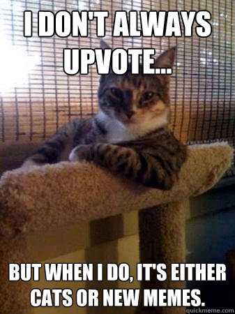 I don't always upvote... But when I do, it's either cats or new memes.  