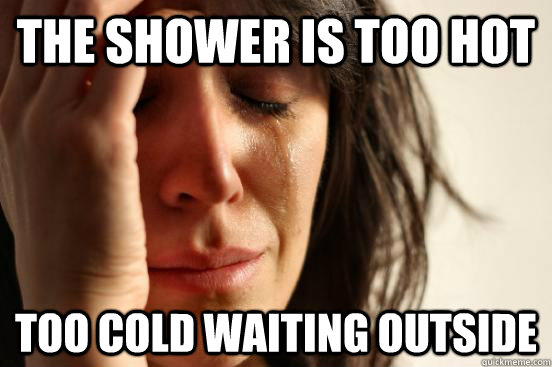 The shower is too hot too cold waiting outside  First World Problems