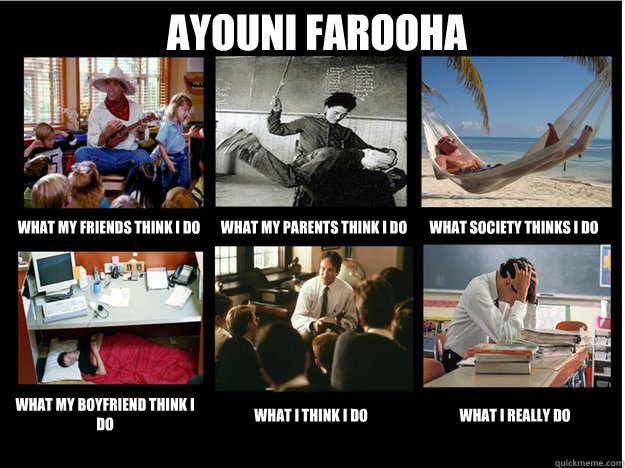 Ayouni Farooha What my friends think I do What my parents think I do What society thinks I do What my boyfriend think I do What I think I do What I really do  What People Think I Do