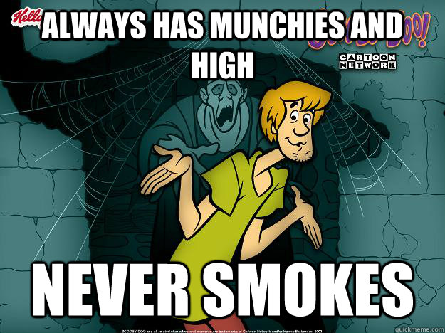 always has munchies and high never smokes - always has munchies and high never smokes  Irrational Shaggy