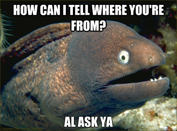 How can i tell where you're from? al ask ya  Bad Joke Eel