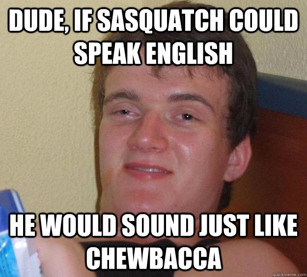 dude, if sasquatch could speak english he would sound just like chewbacca  10 Guy