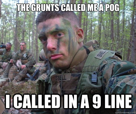 The Grunts called me a POG I called in a 9 line  Courage Marine