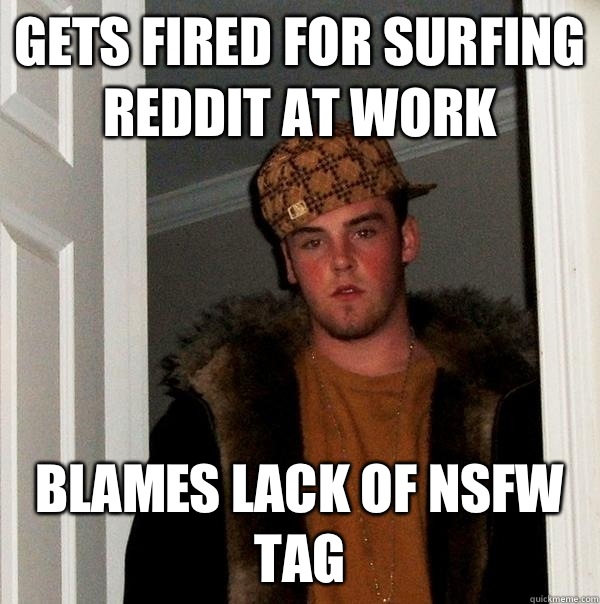 Gets fired for surfing reddit at work Blames lack of NSFW tag  Scumbag Steve