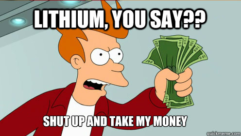 Lithium, you say?? Shut up AND TAKE MY MONEY  