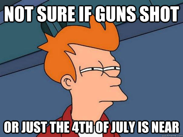 Not sure if Guns shot Or just the 4th of July is near - Not sure if Guns shot Or just the 4th of July is near  Futurama Fry