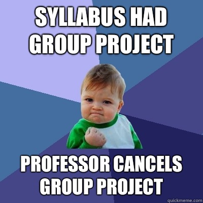 Syllabus had group project Professor cancels group project  Success Kid