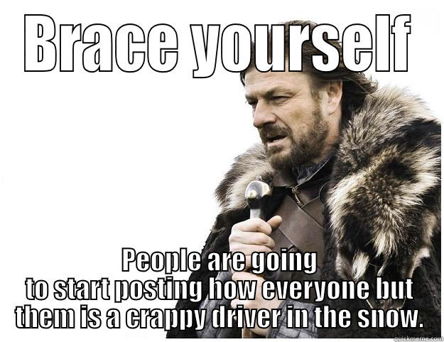 BRACE YOURSELF PEOPLE ARE GOING TO START POSTING HOW EVERYONE BUT THEM IS A CRAPPY DRIVER IN THE SNOW. Imminent Ned