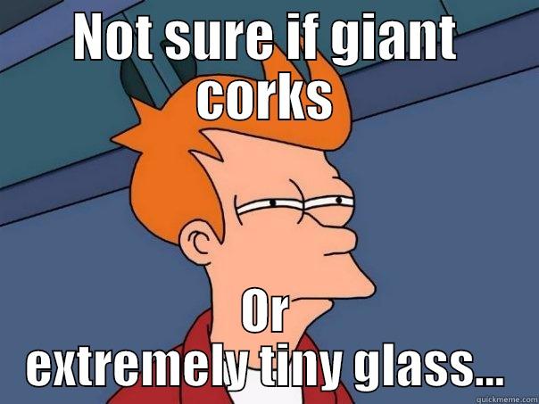 NOT SURE IF GIANT CORKS OR EXTREMELY TINY GLASS... Futurama Fry