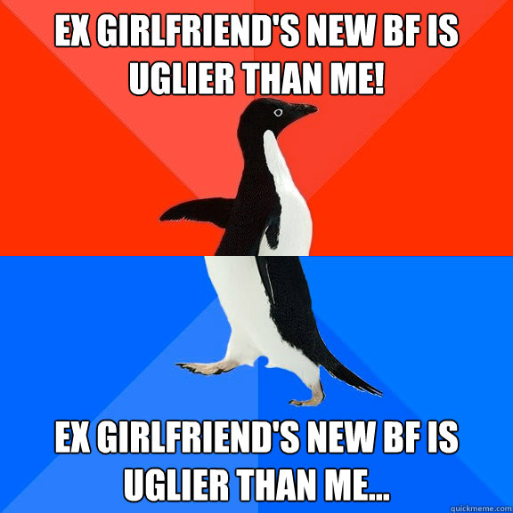 Ex girlfriend's new bf is uglier than me! Ex Girlfriend's new bf is uglier than me...  Socially Awesome Awkward Penguin