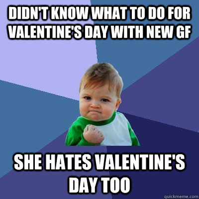 Didn't know what to do for Valentine's day with new GF She hates Valentine's day too  Success Kid